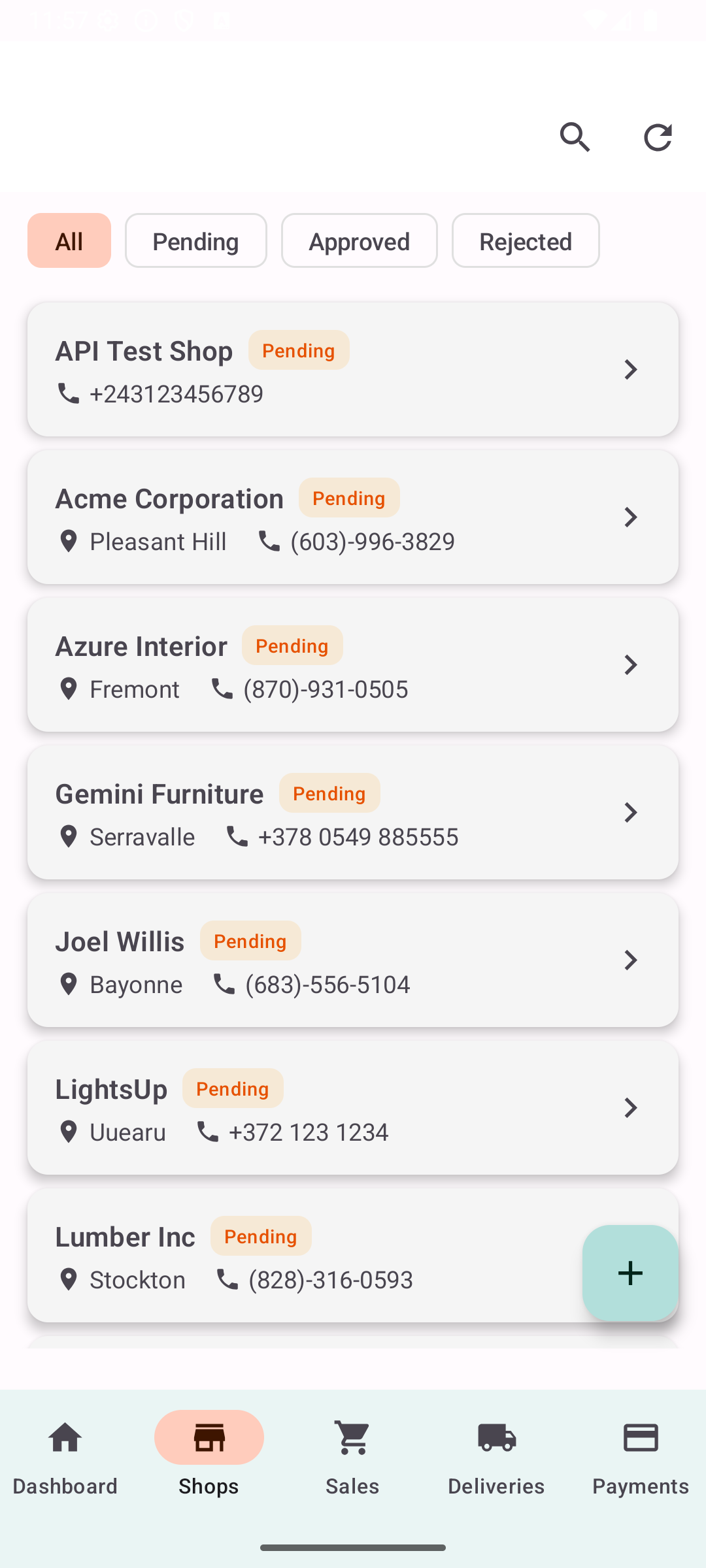 Customer list with approval states